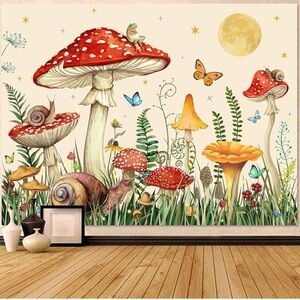 Red and Orange Mushroom Tapestry Wall Decor